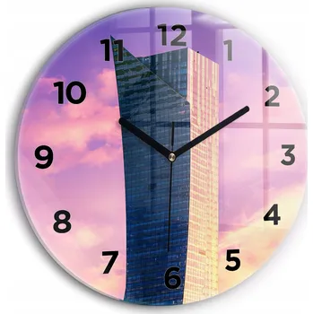 Hodiny Moderní skleněné nástěnné hodiny Mrakodrap ve Varšavě kulatý průměr 30 cm