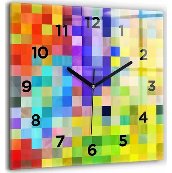 Hodiny Skleněné hodiny s potiskem Tichý mechanismus Loft Nástěnné Kompozice Čtverců