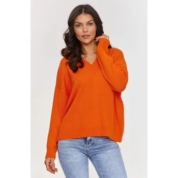 Dámský svetr Klasický viskózový svetr s výstřihem do V S158 Barva: Oranžová, Velikost: ONE SIZE