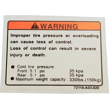 Warning Sticker, Tire Pressure 72110-A03-020