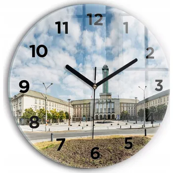 Hodiny Moderní skleněné hodiny s grafikou na zeď Panorama města Ostrava průměr 30 cm