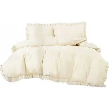 Povlečení Moderní Povlečení 200x220 Krémové Bavlněné s Volánkem 3dílné Vintage