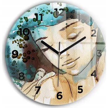 Hodiny Moderní skleněné nástěnné hodiny Abstrakce Žena kulatý průměr 30 cm