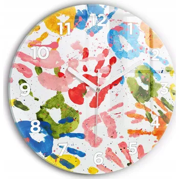 Hodiny Ozdobné nástěnné hodiny s krásnou grafikou Odtisky dětských dlaní kulatý průměr 30 cm
