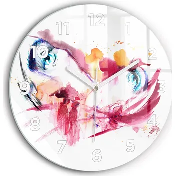 Hodiny Skleněné foto hodiny na zeď Romantický pár bílé ručičky kulatý průměr 60 cm