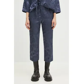 Dámské kalhoty Kalhoty s příměsí lnu Kenzo modrá barva, medium waist, FF52PA0939JG.67, 36, 95X