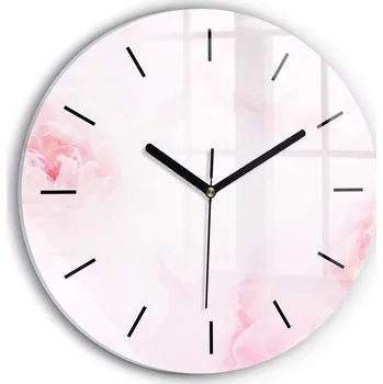 Hodiny Čtvercové Skleněné Nástěnné Hodiny do Kanceláře s Grafikou Kvetoucí Květiny fi30 cm