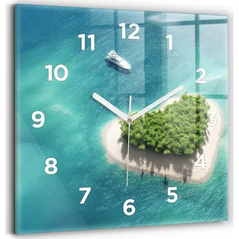 Hodiny Čtvercové Skleněné Nástěnné Hodiny Do Kanceláře S Potiskem Ostrov srdce 30x30 cm