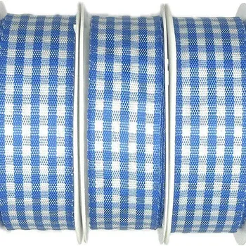 Vánoční dekorace GOLDINA Sada 3 ks taftových stuh Vichy Karo modrá 25 mm × 3 m