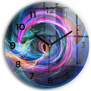 Hodiny Moderní skleněné hodiny s grafikou na zeď Barevný Fraktál kulatý průměr 30 cm