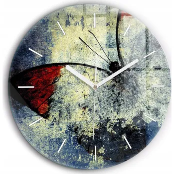 Hodiny Moderní skleněné nástěnné hodiny Motýl vintage styl bílé ručičky průměr 60 cm