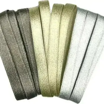 Vánoční dekorace GOLDINA Sada 6 ks saténových stuh Stardust 2× granitová, 2× zlatá, 2× stříbrná 10 mm × 2 m
