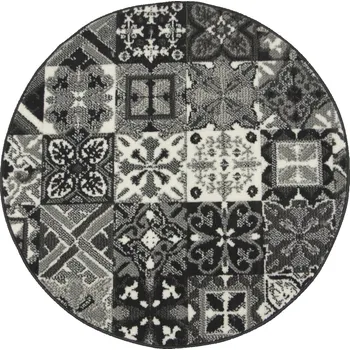 Koberec KOBEREC ŠEDÝ KULATÝ DO OBÝVACÍHO POKOJE PATCHWORK DLAŽDICE BOHO ORNAMENT průměr 60 cm
