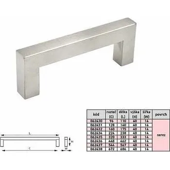 Nábytkové kování TINA 14/544mm úchytka čtvercová NEREZ