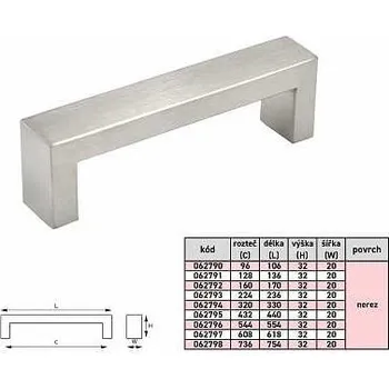 Nábytkové kování EMÍLIE 320mm úchytka 10x20mm NEREZ