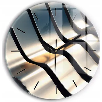 Hodiny Moderní skleněné foto hodiny na zeď s tichým mechanismem, stříbrný vzor, průměr 30 cm