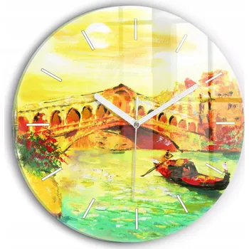 Hodiny Ozdobné nástěnné hodiny s krásnou grafikou Benátky Most Rialto kulatý průměr 30 cm