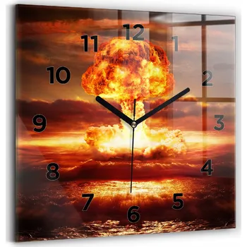Hodiny Hodiny Tvrzené Sklo Tiché Klasické Nástěnné Výbuch atomové bomby 30x30