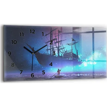 Hodiny Minimalistické skleněné nástěnné hodiny s motivem plachetnice Fantasy, 60x30 cm