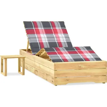 Zahradní lehátko vidaXL Zahradní lehátko se stolkem a poduškou impregnovaná borovice [3065962] Barva: Vzor červená kostka