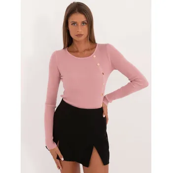 Dámský svetr Světle růžový žebrovaný svetr s ozdobnými cvočky AT-SW-2332-2.65- light pink Velikost: L/XL