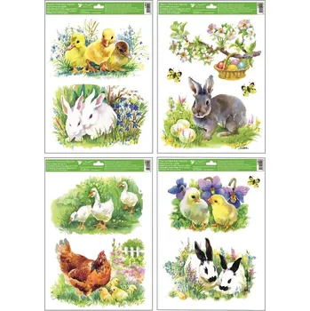 Samolepící dekorace Anděl Přerov Okenní fólie malovaná velikonoční zvířátka 30 x 42 cm mix motivů