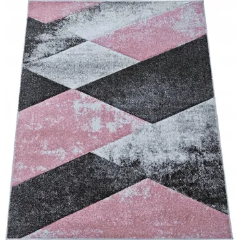 Koberec KOBEREC 200x290 ŠEDÝ RŮŽOVÝ MODERNÍ GEOMETRICKÝ DO OBÝVÁKU SILNÝ / HRUBÝ