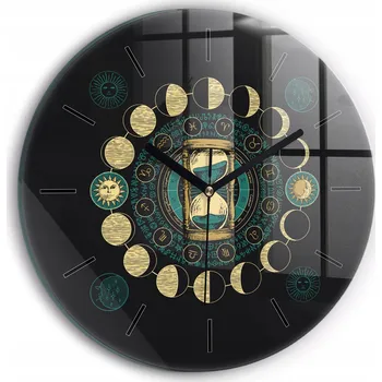 Hodiny Moderní skleněné nástěnné hodiny Fáze měsíce a přesýpací hodiny kulatý průměr 30 cm