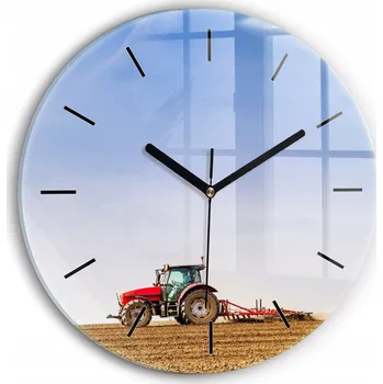 Hodiny Minimalistické Čtvercové Skleněné Hodiny Nástěnné Farmář v traktoru fi30 cm