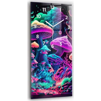 Hodiny Nástěnné vertikální skleněné hodiny se stylovým potiskem Neonové houby 30x60 cm