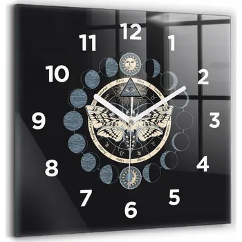 Hodiny Nástěnné hodiny z tvrzeného skla Tichý chod Měsíční fáze 30x30 cm