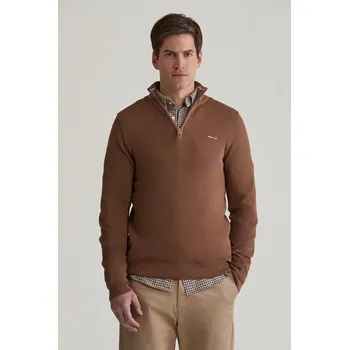 Pánský svetr SVETR GANT COTTON PIQUE HALFZIP HAZELNUT MELANGE