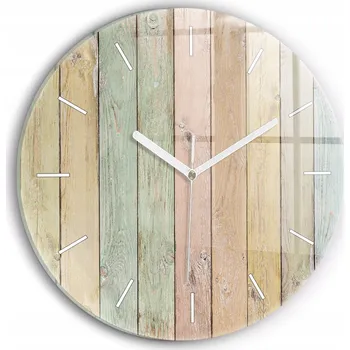 Hodiny Moderní skleněné foto hodiny na zeď Barevná prkna kulatý průměr 30 cm
