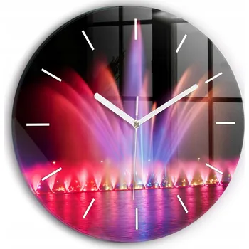 Hodiny Moderní skleněné hodiny s grafikou na zeď Vratislavská fontána v noci průměr 30 cm