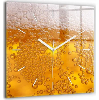 Hodiny Čtvercové skleněné nástěnné hodiny do obýváku se vzorem Pivo s pěnou 60x60 cm