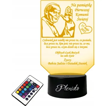 Lampička 3D LED Lampa Památka Prvního Svatého Přijímání Papež + DÁLKOVÝ OVLADAČ 16 BAREV