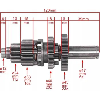 Hřídel převodovky CROSS STREET 125 s řadicí vidličkou, 4stupňová převodovka TZ