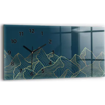 Hodiny Skleněné nástěnné hodiny do moderního interiéru se vzorem náčrtu hor 60x30 cm