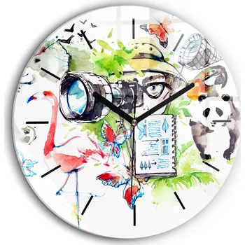 Hodiny Kulatý Skleněné Nástěnné Hodiny do Kanceláře se Stylovým Zoologickým Potiskem průměr 60 cm