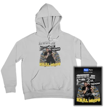 Pánská mikina LIMITOVANÁ MIKINA - Král Dřepů! - ŠEDÁ + SBĚRATELSKÁ KARTIČKA S