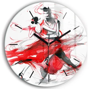 Hodiny Čtvercové Skleněné Nástěnné Hodiny do Obýváku s Grafikou Tančící Pár fi60 cm