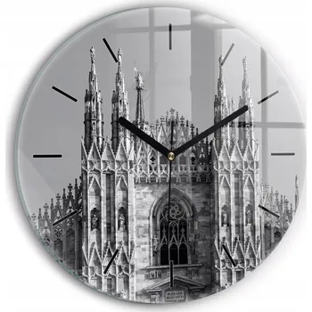 Hodiny Nástěnné čtvercové skleněné hodiny do kanceláře Katedrála Duomo di Milano průměr 30 cm