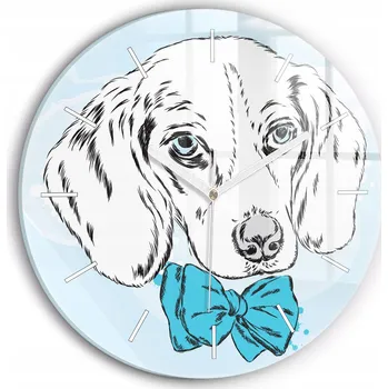 Hodiny Moderní skleněné foto hodiny na zeď Pes štěně kulatý průměr 30 cm