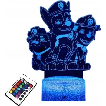 Lampička LAMPKA NA SKLE Tlapková patrola Tým 3D LED RGB + DÁLKOVÝ OVLADAČ 16 BAREV