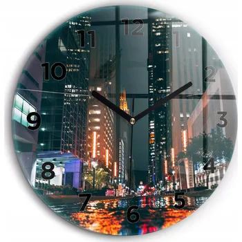 Hodiny Skleněné foto hodiny na zeď Hotel v Houstonu kulatý černé ručičky průměr 60 cm