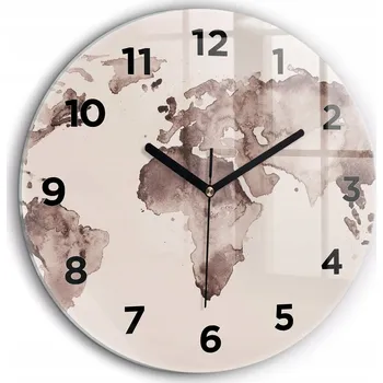 Hodiny Čtvercové Skleněné Nástěnné Hodiny s S Potiskem Akvarelová mapa světa fi60 cm