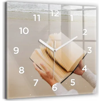 Hodiny Minimalistické skleněné nástěnné hodiny s motivem Chvilka s knihou 30x30 cm