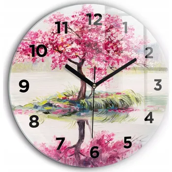 Hodiny Tiché skleněné nástěnné hodiny Mozaika stromu kulatý černé ručičky průměr 60 cm