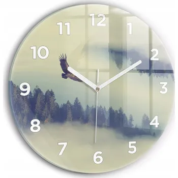 Hodiny Čtvercové Skleněné Hodiny Minimalistické Nástěnné Mlhavý les orel fi30 cm