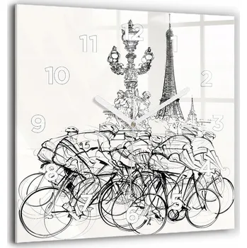 Hodiny Skleněné nástěnné hodiny do obýváku s motivem cyklistického závodu, 60x60 cm